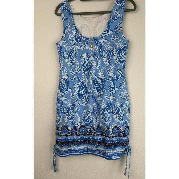 Lilly Pulitzer Mila Stretch Dress Sz 8 Blue Print Shift Mini Feminine Coquette - Picture 2 of 11